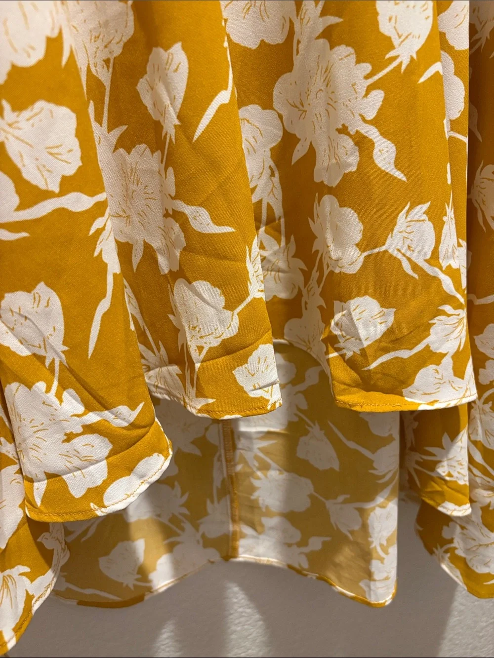 High-Low Floral Midi Skirt in Mustard Yellow